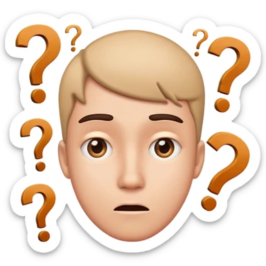 A confused face with question marks around the head sticker