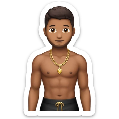 Usher with dark brown hair, shirtless with necklace, metallic black pants sticker