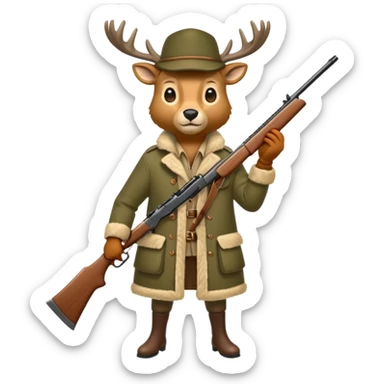 Biche des bois avec un manteau en fausse fourrure et un chasseur bête  sticker