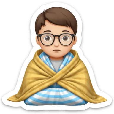 boy child with glasses with tucked blanket sticker
