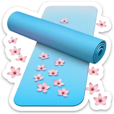 Light blue gradient yoga mat, drifting cherry blossom petals sticker