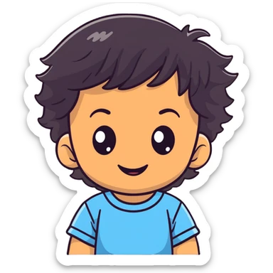 smiling toddler face with big eyes, medium skin tone, and dark wavy hair sticker