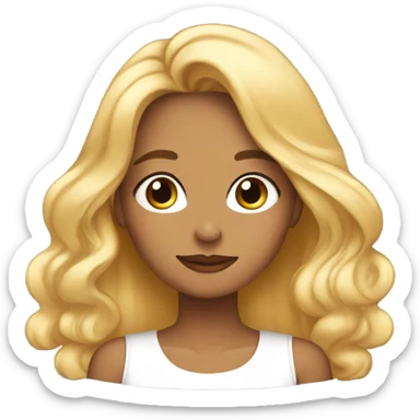 beautiful girl with tanned skin, brown eyes, long eyelashes, and long, wavy golden blond hair blowing a kiss sticker