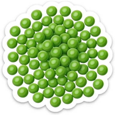 scatter of frozen green peas, bright green, round and smooth, uniform size, frosted matte surface, subtle hue variation, no extras, soft lighting, emoji scale sticker