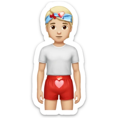 a blonde man with red hearts boxer standing sticker
