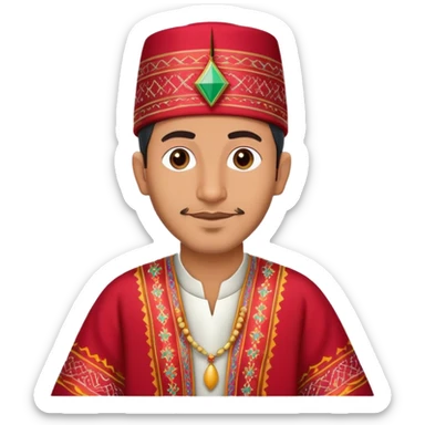 A Moroccan man wearing traditional clothing, fez hat, colorful caftan sticker