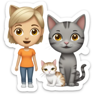 girl with buzzcut with one grey tabby cat and one brown and orange cat sticker
