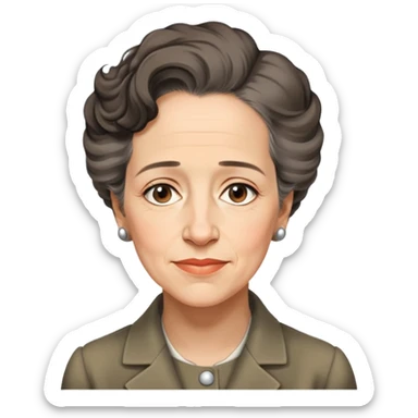 portrait of Hannah Arendt, thoughtful expression, no glasses, subtle smile, neutral background sticker