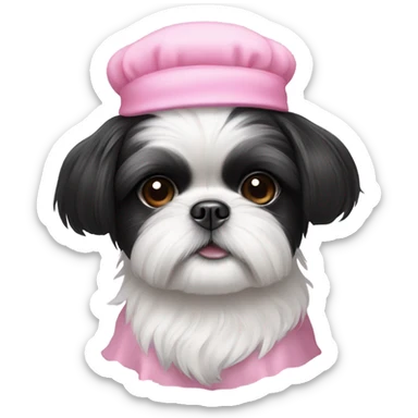 black and white shih tzu wearing a pink bonnet  sticker