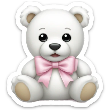 White teddy bear with light pink bow sticker