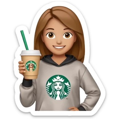 an emoji wearing a CLC (girls lacrosse team) sweatshirt, holding a Starbucks cup sticker