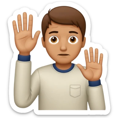 Confused guy with a 6 above his left hand and a 7 above his right hand sticker