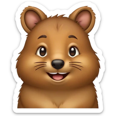 Cinematic Comical Quokka Portrait Emoji, Head tilted dramatically with an exaggeratedly amused expression, featuring a quirky, fluffy brown fur with a wide, playful grin and expressive eyes filled with humorous disbelief, Simplified yet hilariously expressive features, highly detailed, glowing with a slightly sassy glow, high shine, dramatic yet playful, stylized with an air of cheeky marsupial mischief, bright and endearing, soft glowing outline, capturing the essence of a spirited and over‐the‐top quokka, so meme‐worthy it feels like it could beam its way into internet fame instantly! sticker
