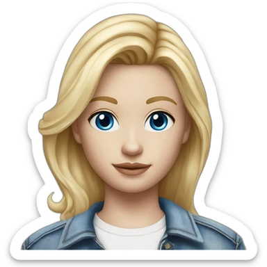 hyperrealist caucasian square cut blonde hair blue eyes white top jean jacket jean trousers sticker