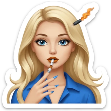 blonde balayage gorgeous girl blue eyes long hair with latina makeup smoking a cigarette and blowing smoke baddie winged eyeliner Long nails sticker