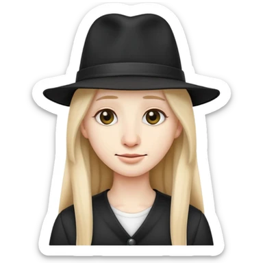 emoji character with long nose bridge, long hair, black hat, neutral facial expression sticker