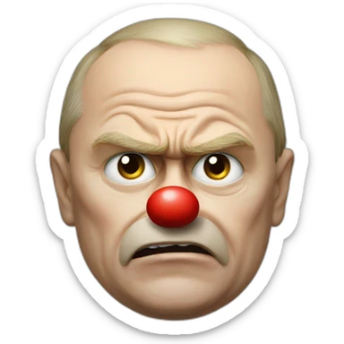 angry putin with a clown's nose sticker