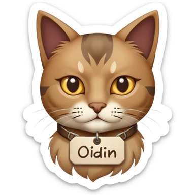 Cat with "odin" written on tag sticker