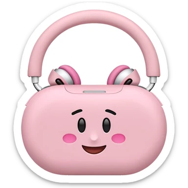 Create a pink happy circle emoji who listens to music on AirPods Max make them always this style 🥹 sticker