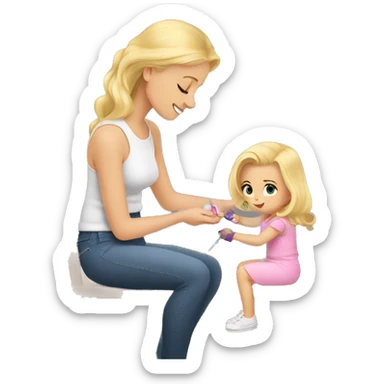 blonde babydaughter gives blonde dad a manicure sticker