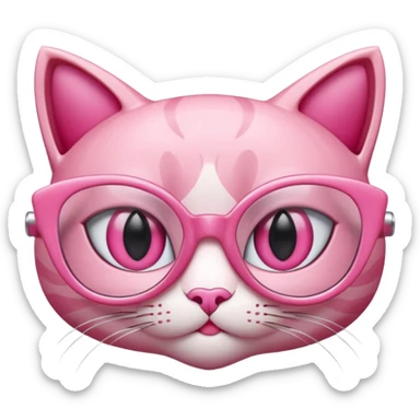 A 3D cartoon rose-pink cat-eye shaped spectacle, glossy curved frame, soft reflections, isolated on plain background. only glasses. sticker