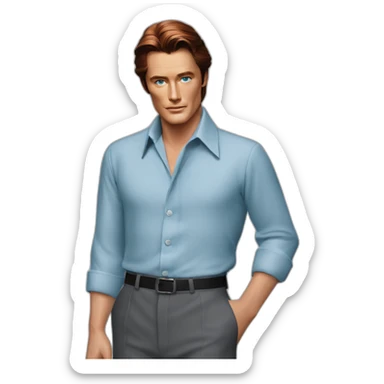 Alain delon blue eyes red hair elegant high collared shirt sticker