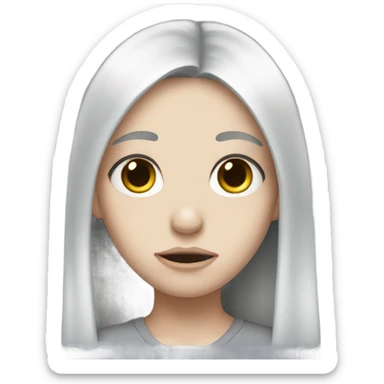 Pale girl with long black hair sad sticker