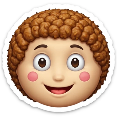 Una polpetta di carne con i capelli ricci scuri e una faccia sorridente  sticker