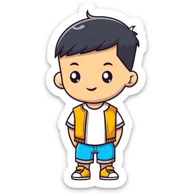 kid with half-shaved hairstyle and cool accessories sticker