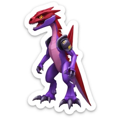  Cool Edgy Purple Red Digimon-Fakemon-Guilmon-Velociraptor-Dragon-Mecha full body sticker