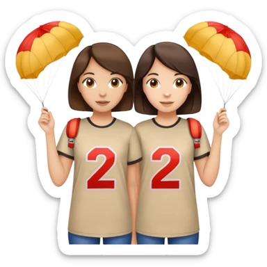 Two brunette girls with parachutes with 24 on both shirts sticker