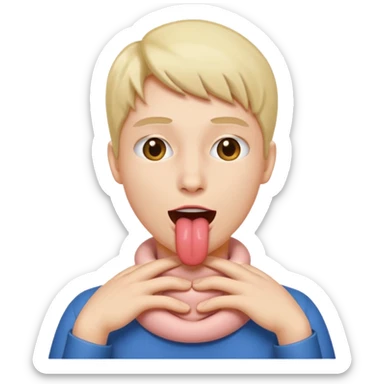 Person with their two hands around their neck, with their tongue sticking out sticker