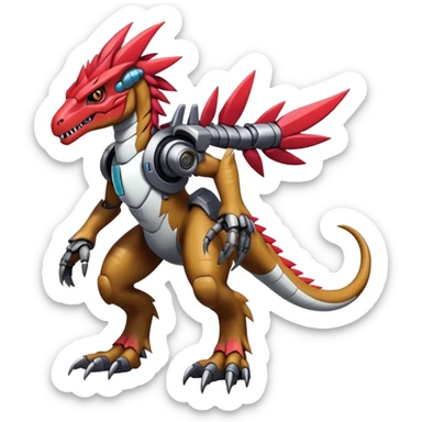 Punky Furry maned Cool Edgy badass Futuristic shiny colorful cyborg-Digimon-Fakemon-Guilmon-Velociraptor-Mecha full body  sticker