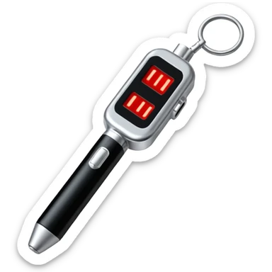 the neuralyzer from Men in Black movies; a pocket sized, extendable silver probe with a red light that flashes at the tip and 3 small black dials in the extended part; same width from end to end sticker