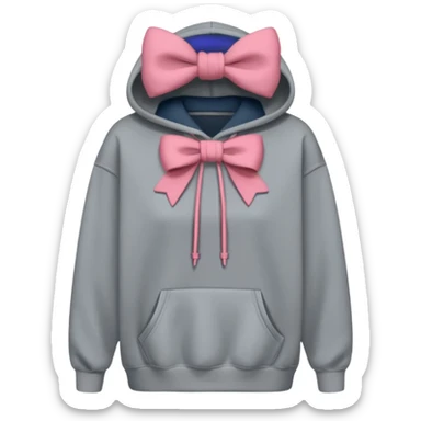 a gray oversized hoodie with a bow print on the chest sticker