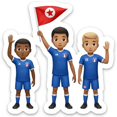 A black boy holding a big team flag, waving it proudly with a determined expression full body sticker