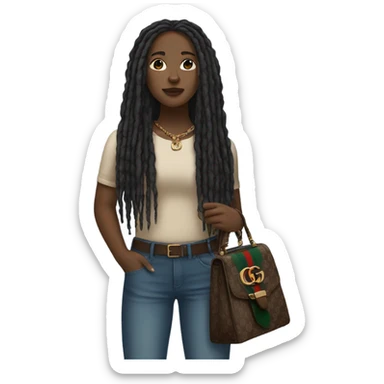 Light skinned black woman with long dreadlocks holding Gucci bag  sticker
