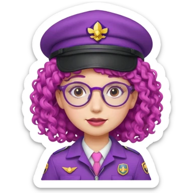 scout girl with pink scout uniform including hat, purple curly haired and glassess sticker