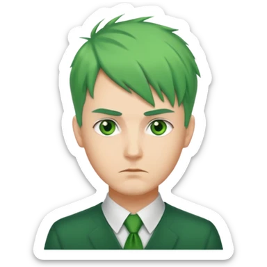 Man with Green Ponytail – green tied hair, calm serious face. sticker