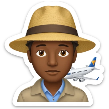 Visage homme créole réunionnais avec chapeau arrive avion sticker
