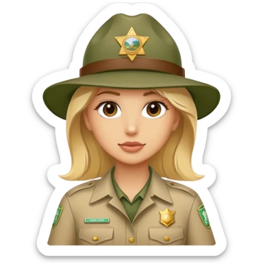 Blonde model, park ranger sticker