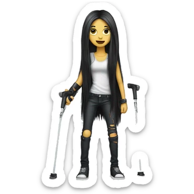 metalhead girl with long dark hair and use crutches sticker