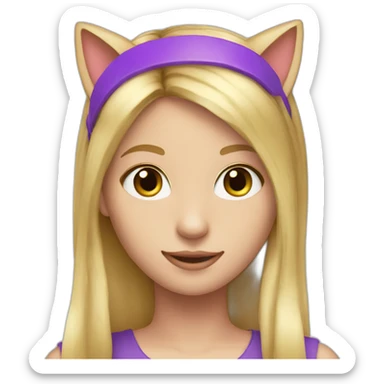 Long blond hair girl with purple cat ear Alice band sticker