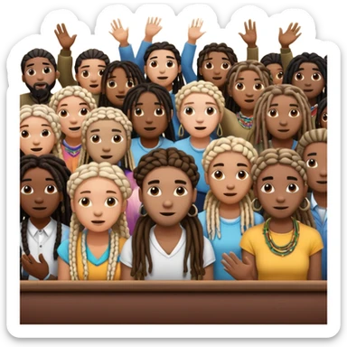 Crowd of fans consisting of African American men with dreadlocks and African American women with braids all in crowd enjoying concert sticker