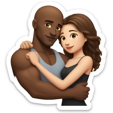 Beautiful Girl with long brown hair and boy with brown hair cuddling, Bald black man with big biceps sticker