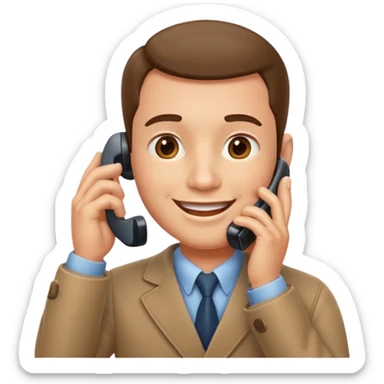 3D emoji style man talking on phone, holding a smartphone to his ear, smiling, rounded face, soft shading, glossy texture, Apple iOS emoji style, clean white background, centered, high detail, sticker style
 sticker