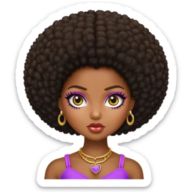 pretty bratz baddie, dark skin, afro hair sticker