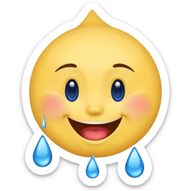Emoji, yellow round laughing face, blue tears of joy on it. 2 big blue tears on each of the 2 cheeks sticker