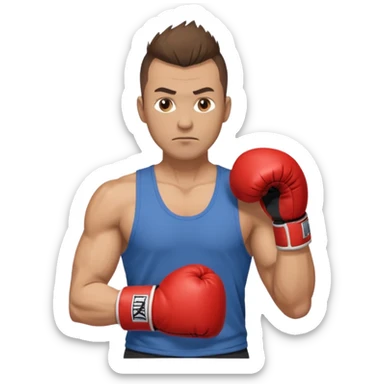 Rapaz de 39 anos ,cabelo castanho médio ,olhos castanho claro , cabelo corte moecano disfarçado , com uma luva de box na mão sticker