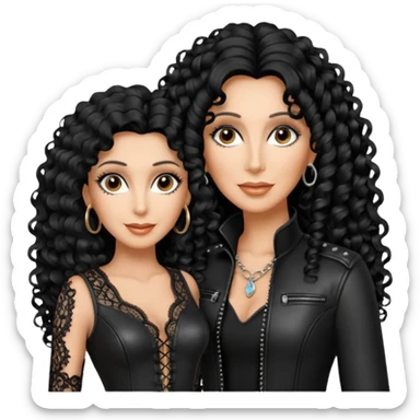 realistic cinematic singer Cher in a typical naked attractive outfit with leather and lace, huge curly hair like in the video If I Could Turn Back Time sticker